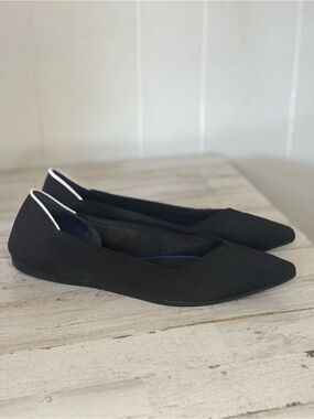Rothys The Point Black White Halo Machine Washable Shoes Flats Women's Size 9.5